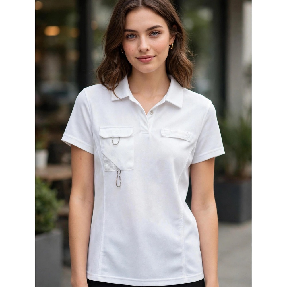 Gander Mtn Women's White Short Sleeve Polo Shirt Activewear Top
